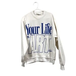 Tezza Your Life Is Art Crewneck Sweatshirt Small White Graphic Pullover